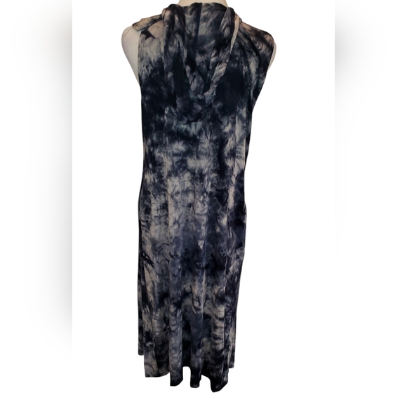 Cotton Innovation Blue Tie Dye Open Front Flyaway Jersey Knit Hoodie Duster Vest - Picture 7 of 11